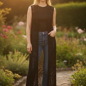 Chelsea & Theodore Black Crochet Vest